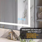32x24 Inch LED Bathroom Mirror, Front & Backlit Vanity Mirror, Anti-Fog, Memory Function, Adjustable Light (3000K-6000K), Wall Mounted