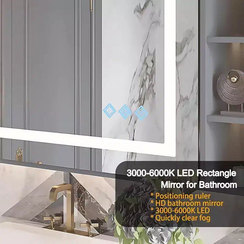 32x24 Inch LED Bathroom Mirror, Front & Backlit Vanity Mirror, Anti-Fog, Memory Function, Adjustable Light (3000K-6000K), Wall Mounted