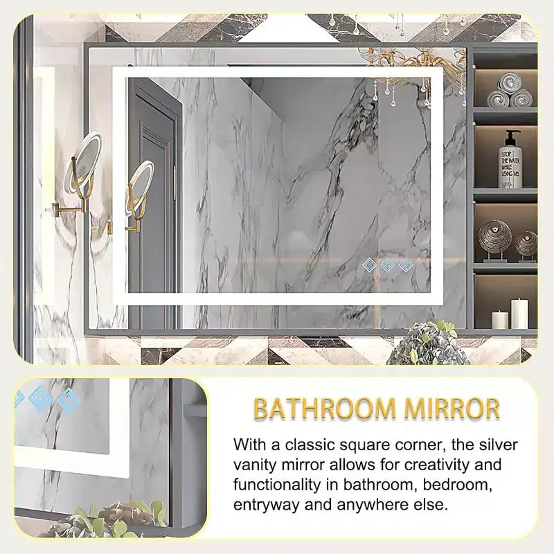 32x24 Inch LED Bathroom Mirror, Front & Backlit Vanity Mirror, Anti-Fog, Memory Function, Adjustable Light (3000K-6000K), Wall Mounted
