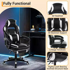 Chaise de gamer pivotante à 360° et réglable en hauteur avec repose-pieds rétractable et support lombaire ergonomique, en cuir PU, avec appui-tête pour le bureau
