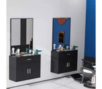 Poste de coiffure mural Karl Home avec miroir, station de coiffure pour barbier, noir