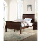 Okak 41 Twin Sleigh Bed Solid Wood Youth Bed Frame with Headboard/Footboard, Low Profile Safe Design for Kids Room, Cherry