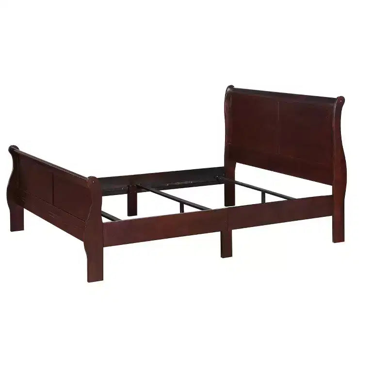 Okak 41 Twin Sleigh Bed Solid Wood Youth Bed Frame with Headboard/Footboard, Low Profile Safe Design for Kids Room, Cherry