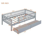 Lit de repos en bois avec deux tiroirs, taille simple, gris