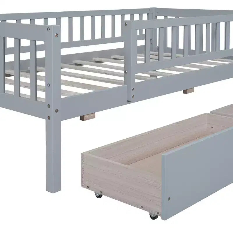 Lit de repos en bois avec deux tiroirs, taille simple, gris