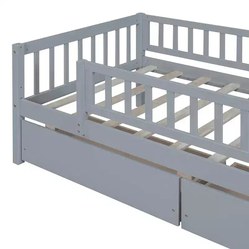 Lit de repos en bois avec deux tiroirs, taille simple, gris