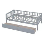 Lit de repos en bois avec deux tiroirs, taille simple, gris