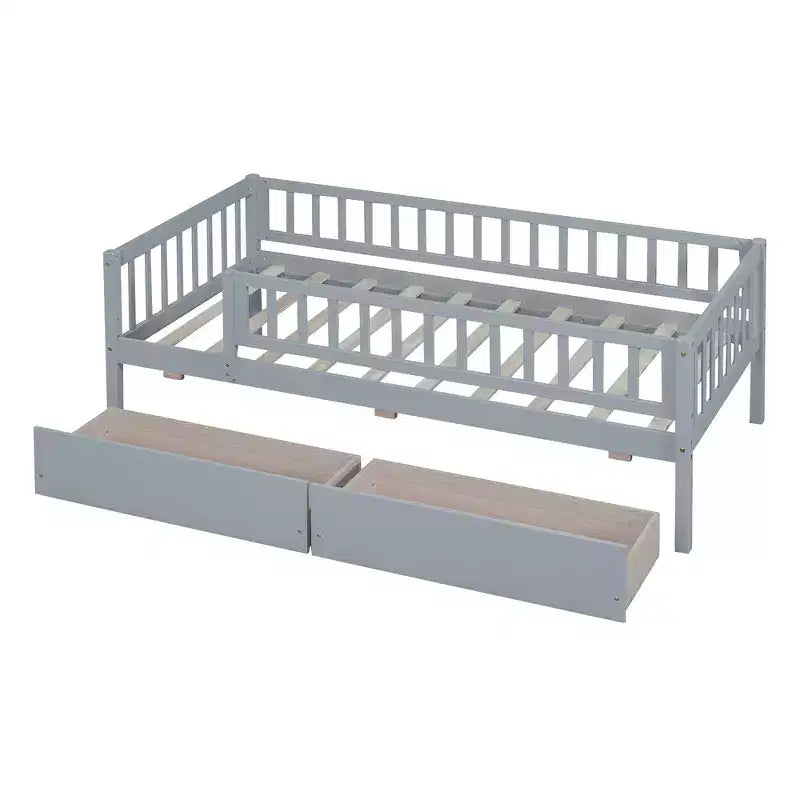 Lit de repos en bois avec deux tiroirs, taille simple, gris