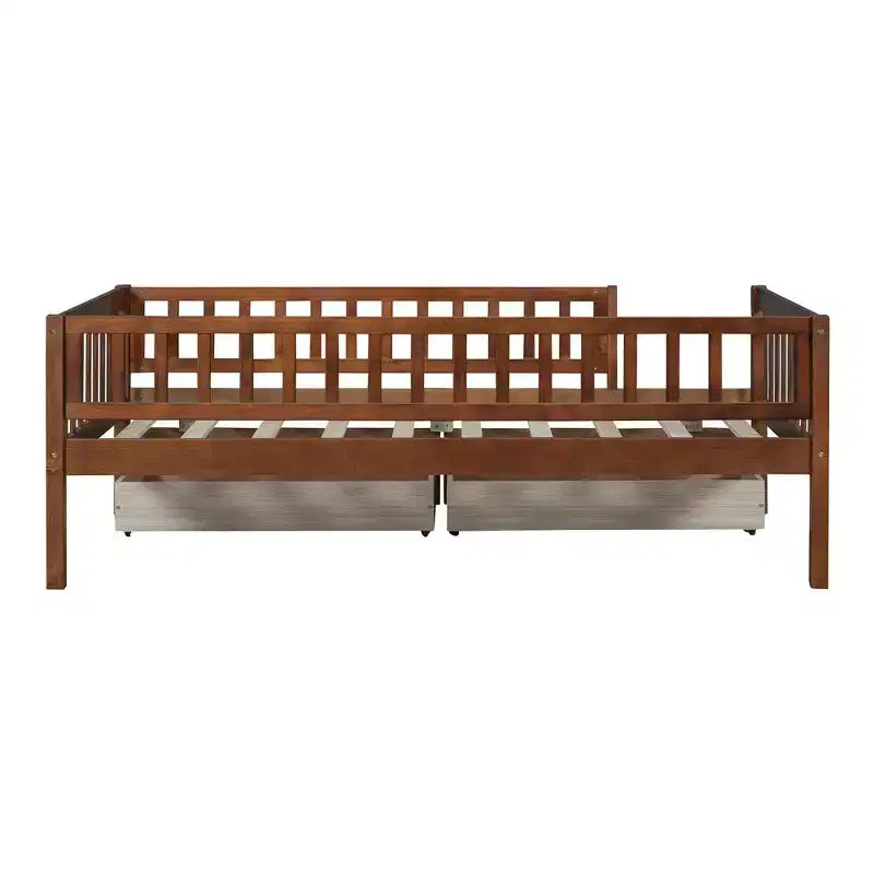 Lit de repos en bois avec deux tiroirs, taille simple, gris