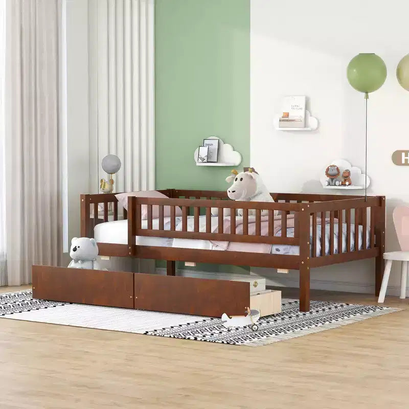 Lit de repos en bois avec deux tiroirs, taille simple, gris