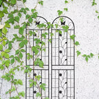 MAYEERTY Lot de 2 treillis de jardin en métal 220x50cm - Antirouille, noir, pour plantes grimpantes et fleurs d'extérieur