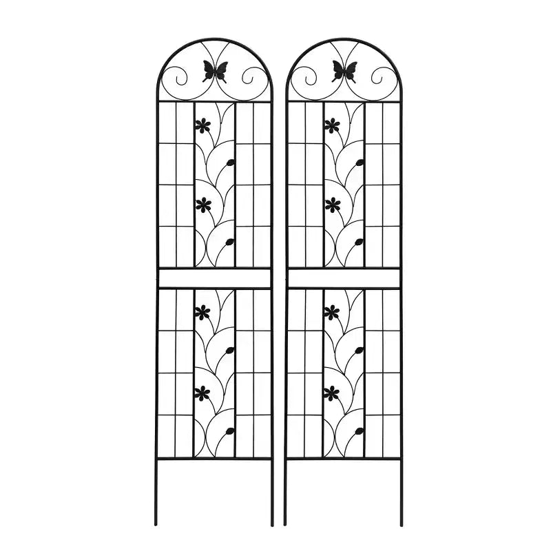 MAYEERTY Lot de 2 treillis de jardin en métal 220x50cm - Antirouille, noir, pour plantes grimpantes et fleurs d'extérieur