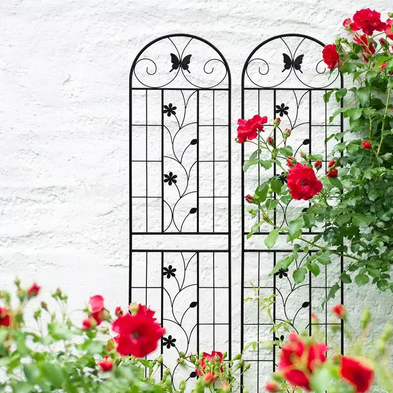 MAYEERTY Lot de 2 treillis de jardin en métal 220x50cm - Antirouille, noir, pour plantes grimpantes et fleurs d'extérieur
