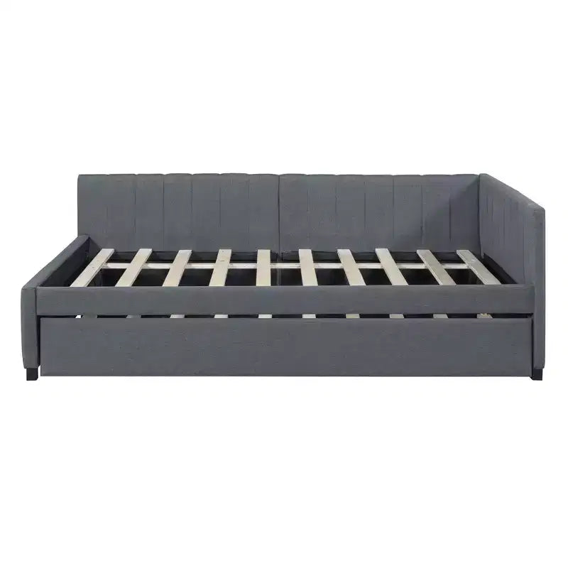 Full Size Upholstered Daybed with Trundle Sofa Bed Frame No Box Spring Needed Linen Fabric(Beige)