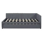 Full Size Upholstered Daybed with Trundle Sofa Bed Frame No Box Spring Needed Linen Fabric(Beige)