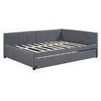 Full Size Upholstered Daybed with Trundle Sofa Bed Frame No Box Spring Needed Linen Fabric(Beige)