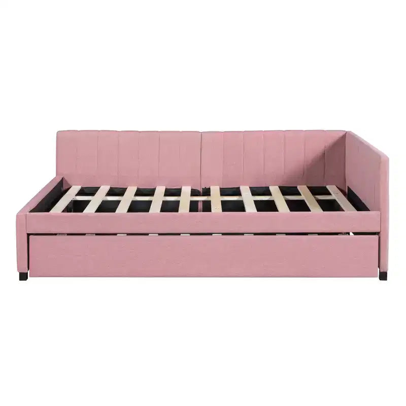 Full Size Upholstered Daybed with Trundle Sofa Bed Frame No Box Spring Needed Linen Fabric(Beige)