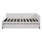 Full Size Upholstered Daybed with Trundle Sofa Bed Frame No Box Spring Needed Linen Fabric(Beige)