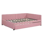 Full Size Upholstered Daybed with Trundle Sofa Bed Frame No Box Spring Needed Linen Fabric(Beige)