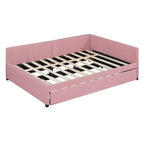 Full Size Upholstered Daybed with Trundle Sofa Bed Frame No Box Spring Needed Linen Fabric(Beige)
