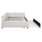 Full Size Upholstered Daybed with Trundle Sofa Bed Frame No Box Spring Needed Linen Fabric(Beige)