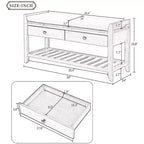 Banc de rangement de ferme Acekool 35,4" avec coussin, banc d'entrée à 2 niveaux avec étagère et 2 tiroirs pour chambre, couloir, salon, pin ancien