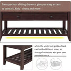 Banc de rangement de ferme Acekool 35,4" avec coussin, banc d'entrée à 2 niveaux avec étagère et 2 tiroirs pour chambre, couloir, salon, pin ancien