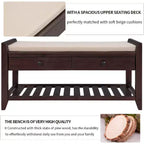 Banc de rangement de ferme Acekool 35,4" avec coussin, banc d'entrée à 2 niveaux avec étagère et 2 tiroirs pour chambre, couloir, salon, pin ancien