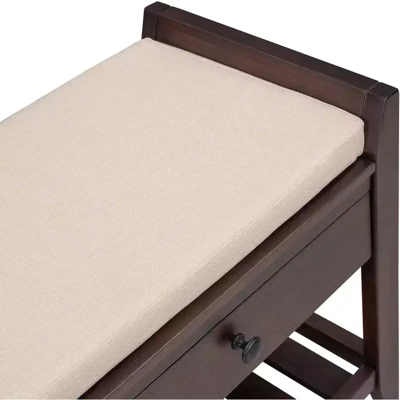 Banc de rangement de ferme Acekool 35,4" avec coussin, banc d'entrée à 2 niveaux avec étagère et 2 tiroirs pour chambre, couloir, salon, pin ancien