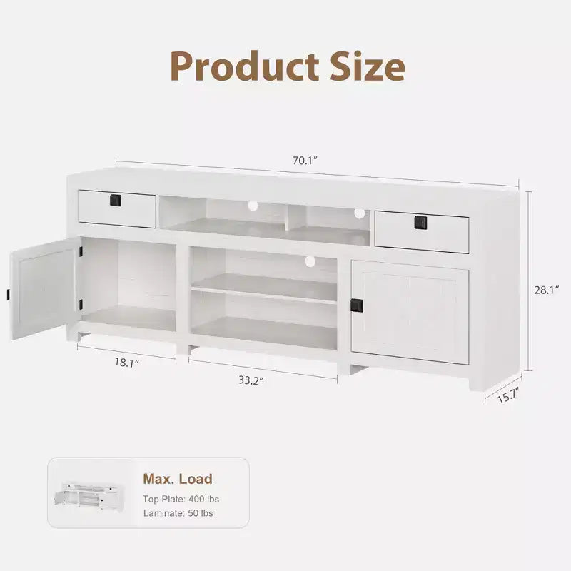 GustoWave 70.1 Farmhouse TV Stand, Media Console with Storage Drawers & Open Shelf for Living Room, Bedroom