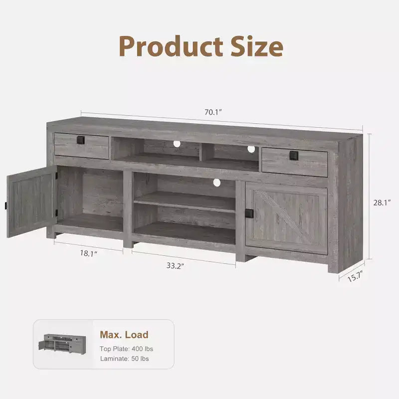 GustoWave 70.1 Farmhouse TV Stand, Media Console with Storage Drawers & Open Shelf for Living Room, Bedroom
