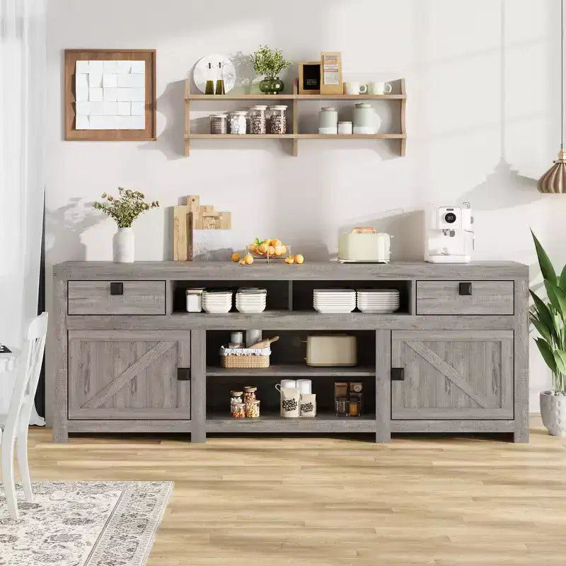 GustoWave 70.1 Farmhouse TV Stand, Media Console with Storage Drawers & Open Shelf for Living Room, Bedroom
