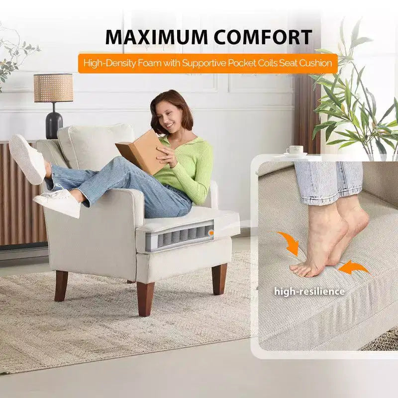 Karl Home |29 inch Wide T-Cushion Polyester Solid Wood Accent Chair