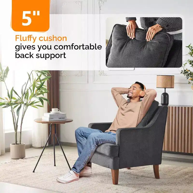 Karl Home |29 inch Wide T-Cushion Polyester Solid Wood Accent Chair