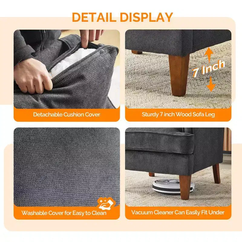 Karl Home |29 inch Wide T-Cushion Polyester Solid Wood Accent Chair