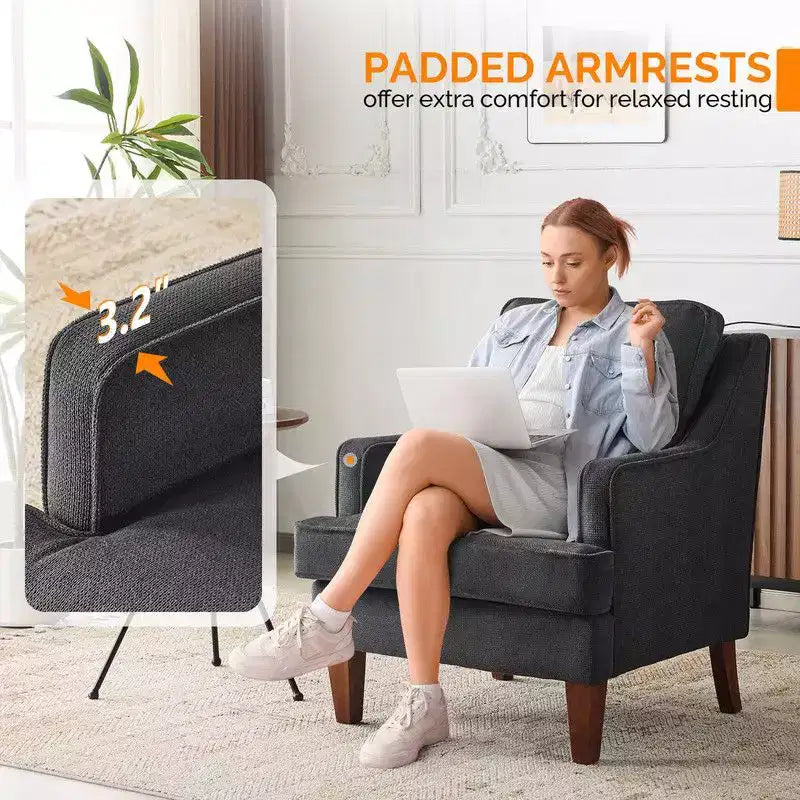 Karl Home |29 inch Wide T-Cushion Polyester Solid Wood Accent Chair