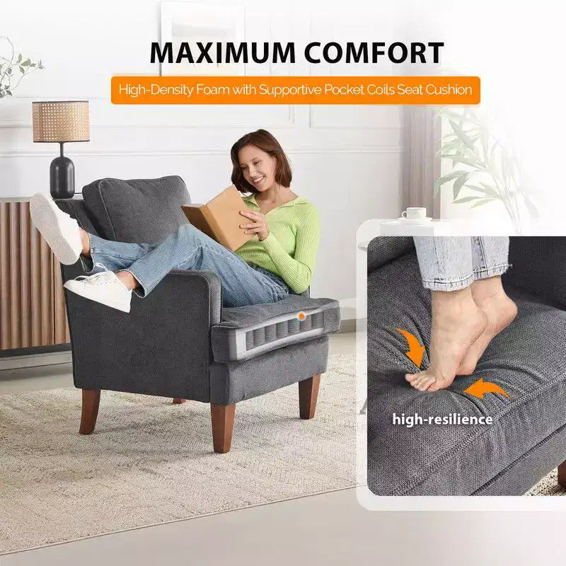 Karl Home |29 inch Wide T-Cushion Polyester Solid Wood Accent Chair