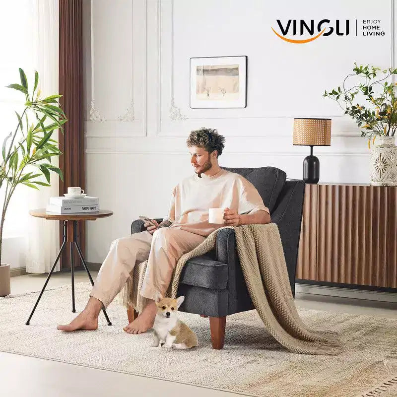 Karl Home |29 inch Wide T-Cushion Polyester Solid Wood Accent Chair
