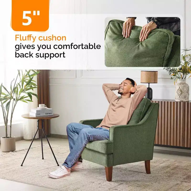Karl Home |29 inch Wide T-Cushion Polyester Solid Wood Accent Chair