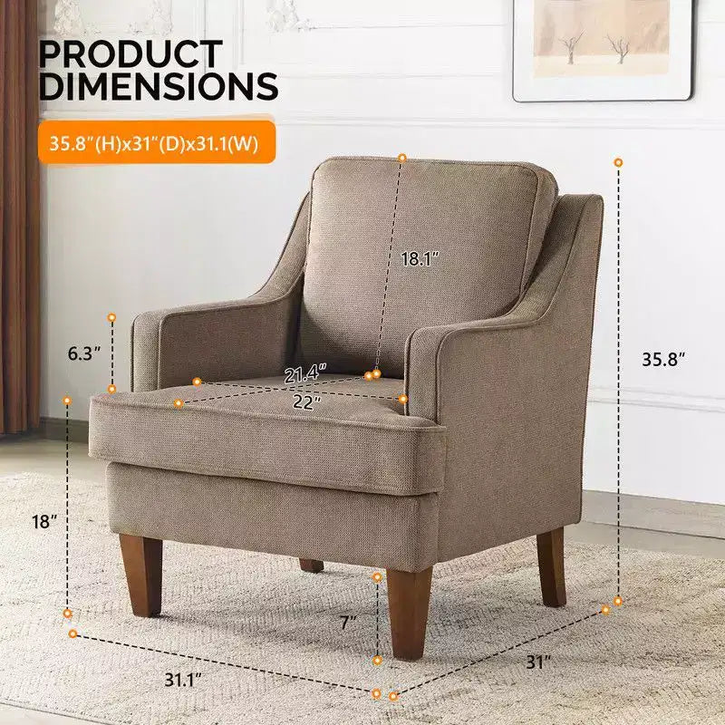Karl Home |29 inch Wide T-Cushion Polyester Solid Wood Accent Chair
