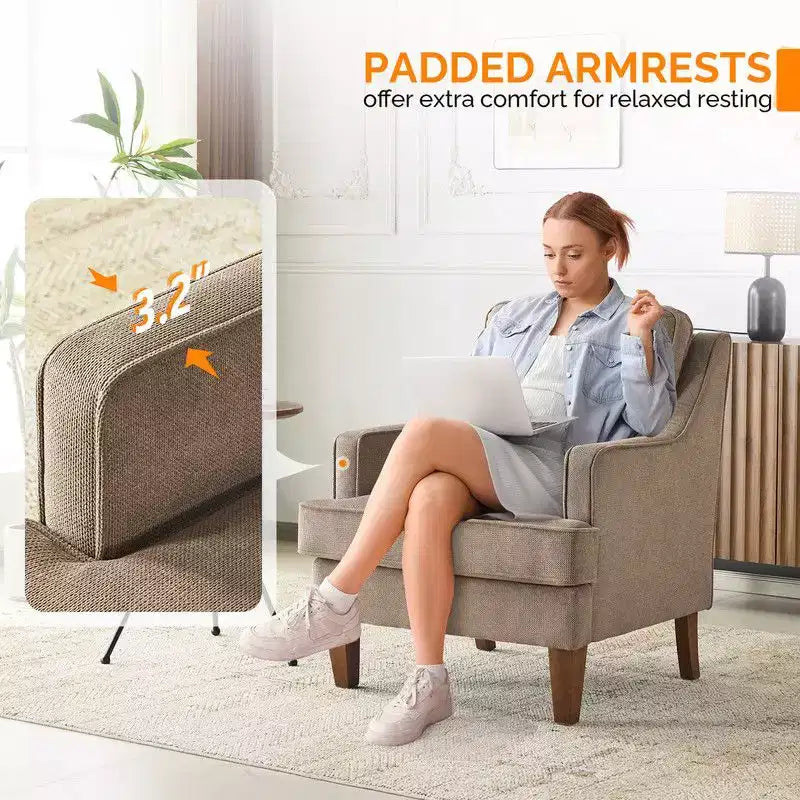 Karl Home |29 inch Wide T-Cushion Polyester Solid Wood Accent Chair