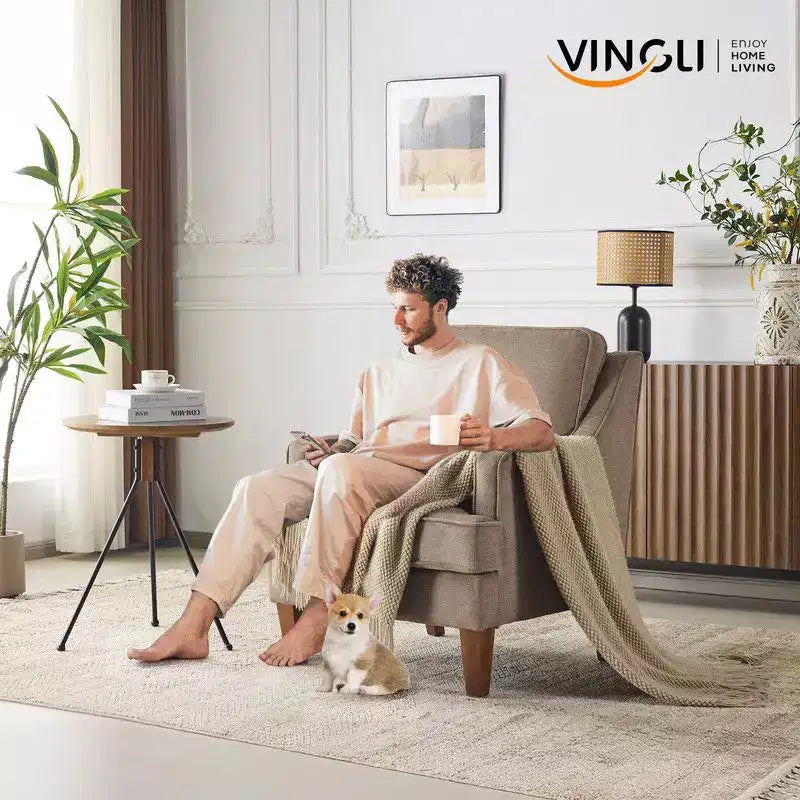 Karl Home |29 inch Wide T-Cushion Polyester Solid Wood Accent Chair