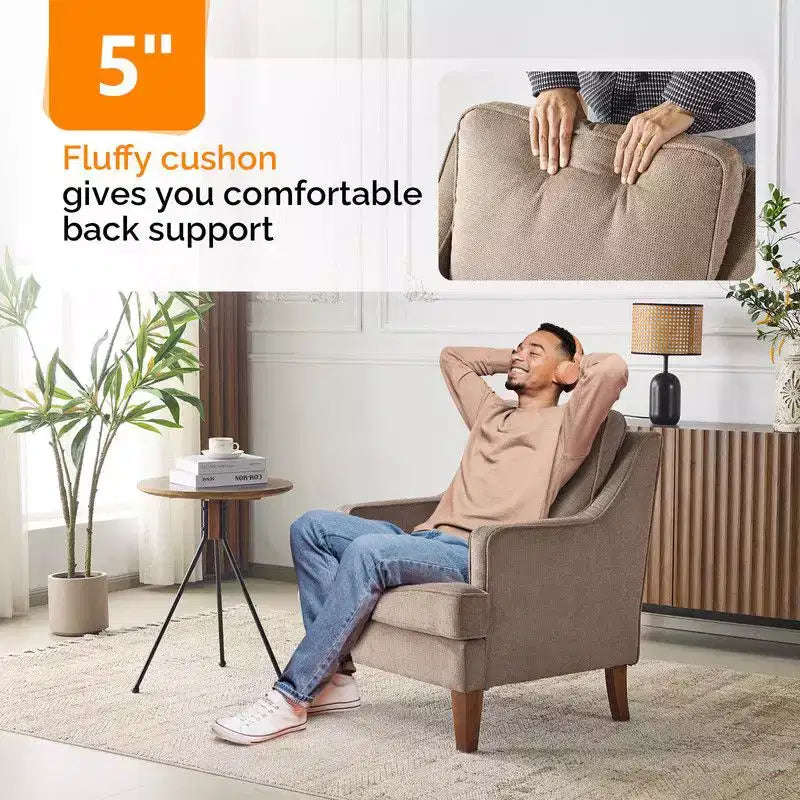Karl Home |29 inch Wide T-Cushion Polyester Solid Wood Accent Chair