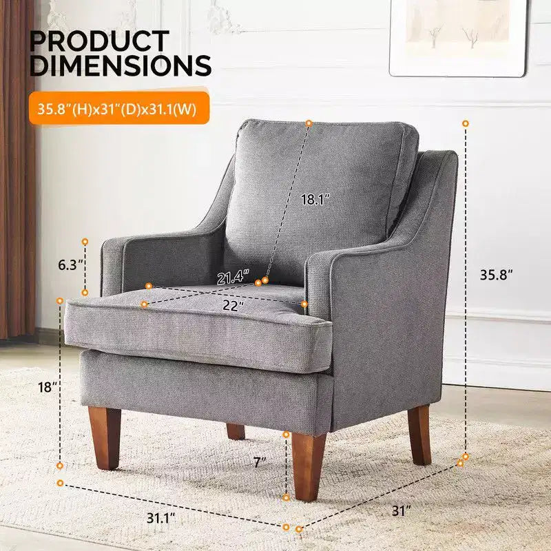 Karl Home |29 inch Wide T-Cushion Polyester Solid Wood Accent Chair