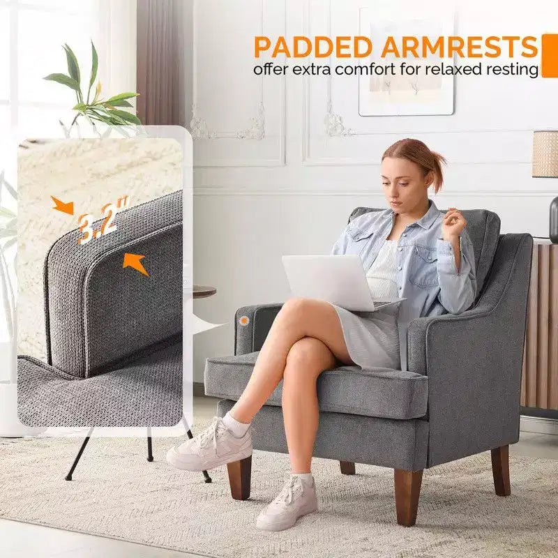 Karl Home |29 inch Wide T-Cushion Polyester Solid Wood Accent Chair
