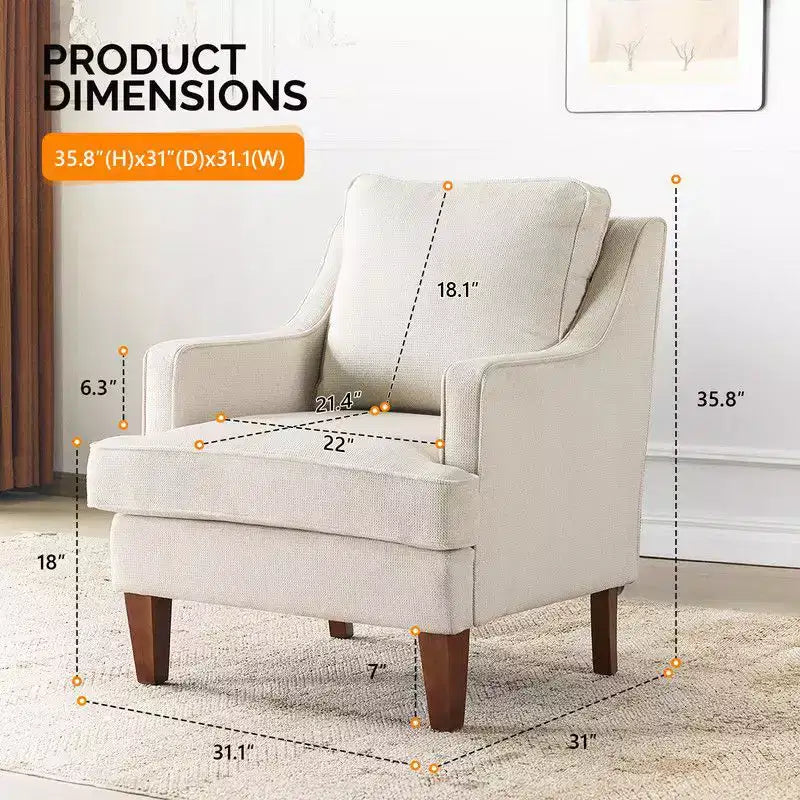 Karl Home |29 inch Wide T-Cushion Polyester Solid Wood Accent Chair