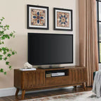 Meuble TV en bois cannelé GDFStudio Kriknak Mid-Century Modern de 150 cm avec 2 portes et 1 tiroir