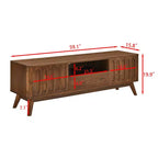 Meuble TV en bois cannelé GDFStudio Kriknak Mid-Century Modern de 150 cm avec 2 portes et 1 tiroir