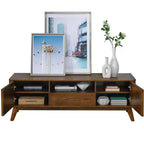 Meuble TV en bois cannelé GDFStudio Kriknak Mid-Century Modern de 150 cm avec 2 portes et 1 tiroir