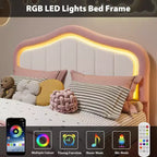 Twin Upholstered Bed Frame with Storage Drawer and Smart Led Headboard, Wooden Slats Support, No Box Spring Needed, Easy Assembly